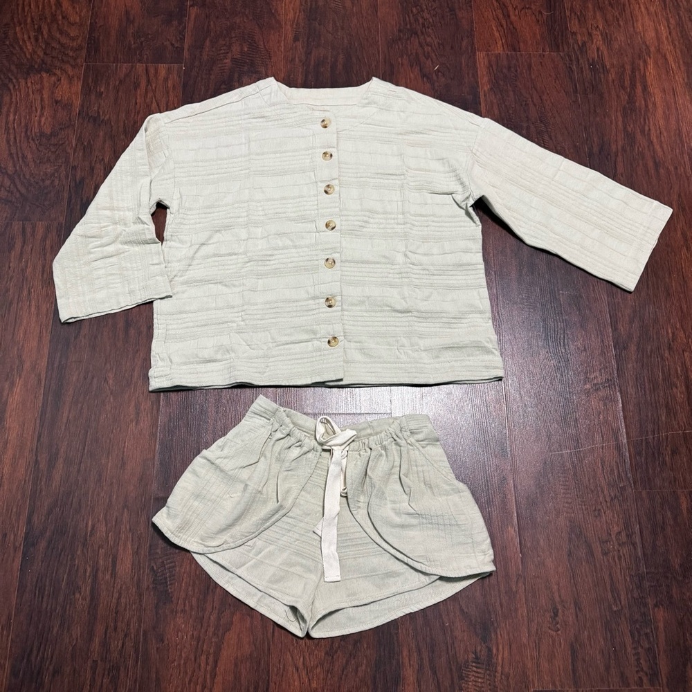 FREE PEOPLE Pippa Short Set 100% cotton Boxy Top & Shorts wrap closure Large Nwt - Picture 5 of 16